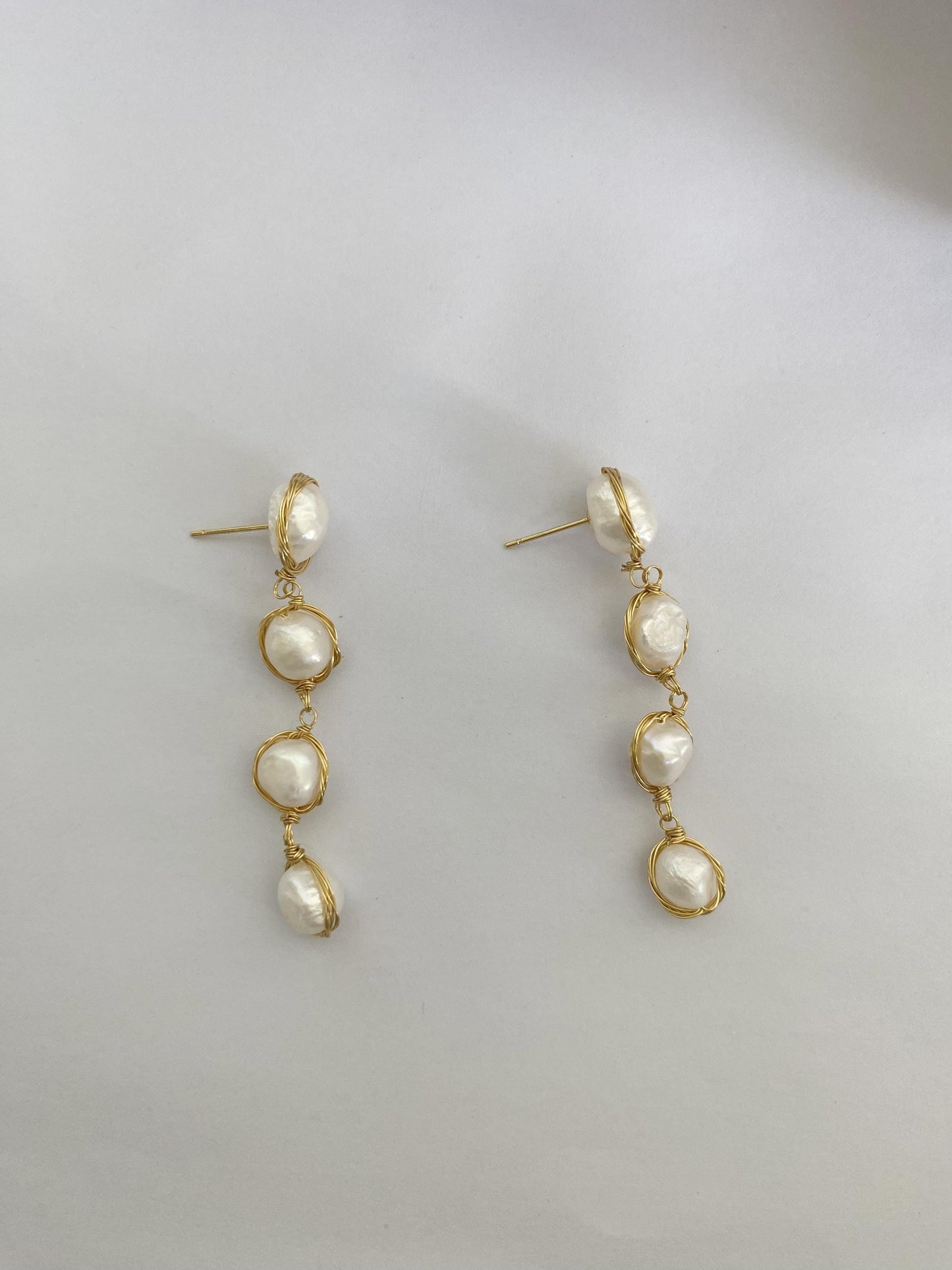Handmade Gold Wire Wrapped Baroque Pearl Drop Earrings