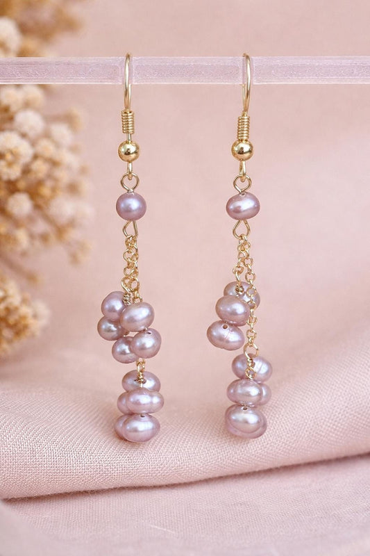 Purple Baroque Pearl Cluster Earrings