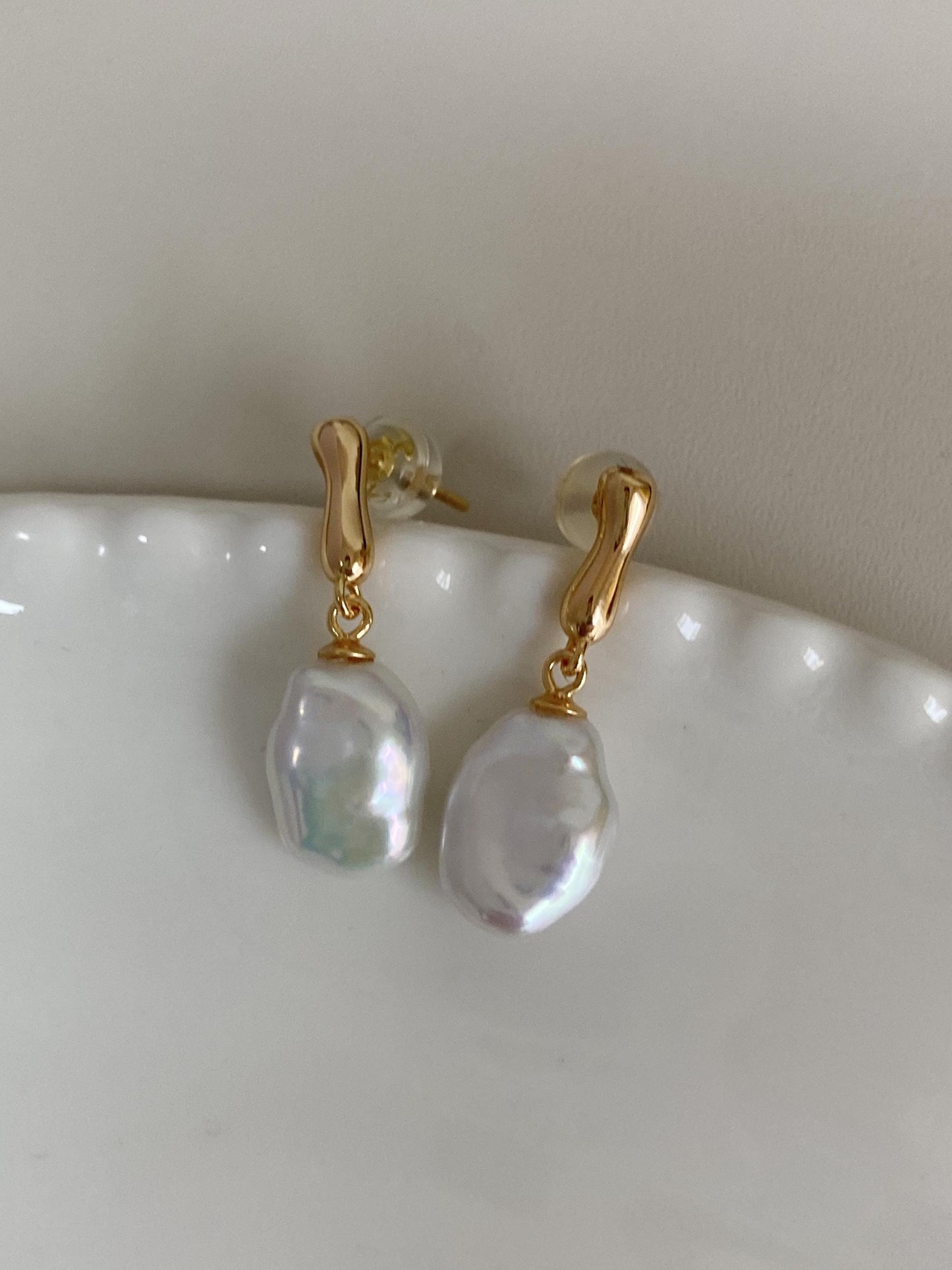 Baroque Pearl Gold Stud Earrings