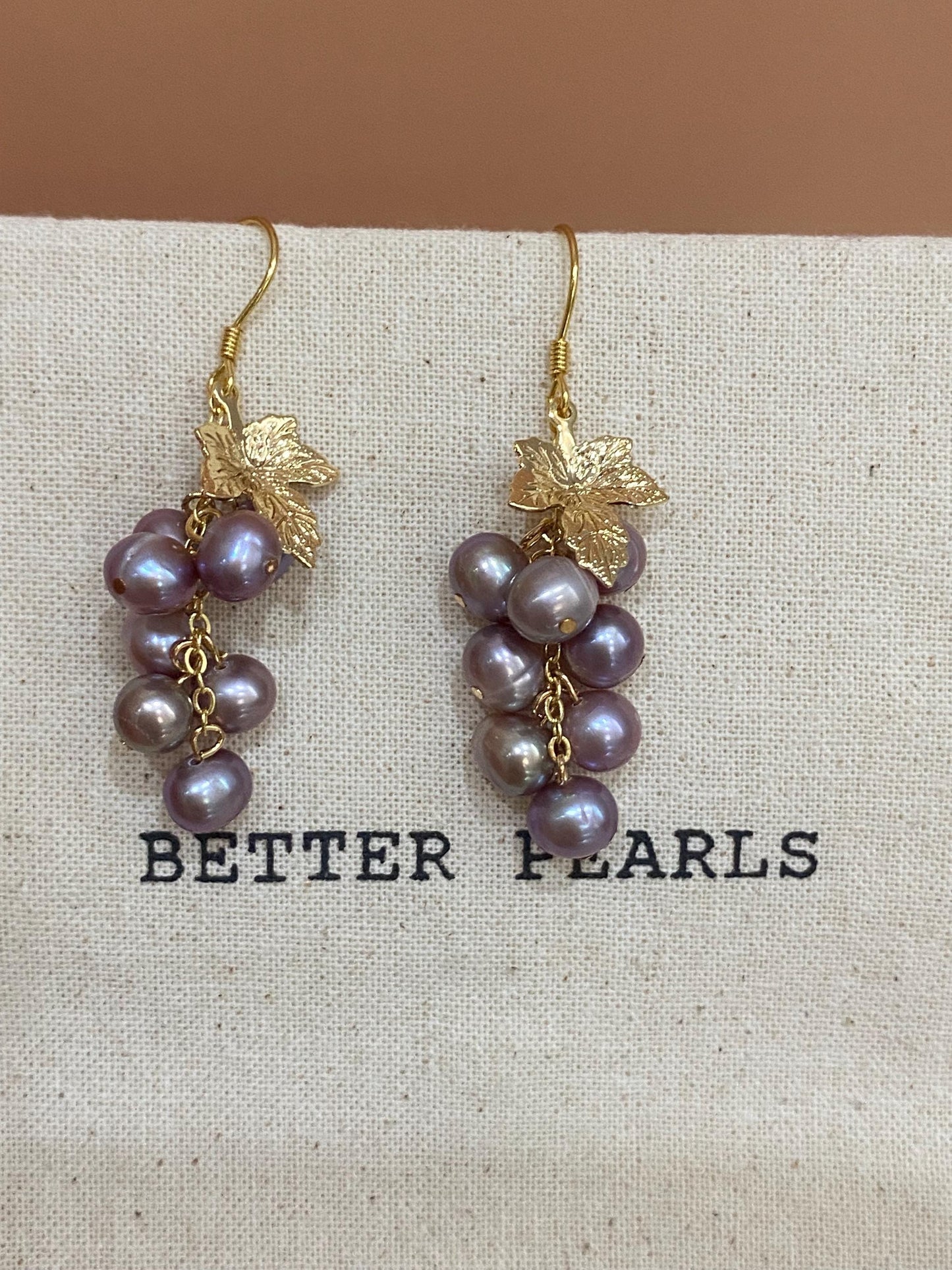 Purple Pearl Grape Cluster Earrings