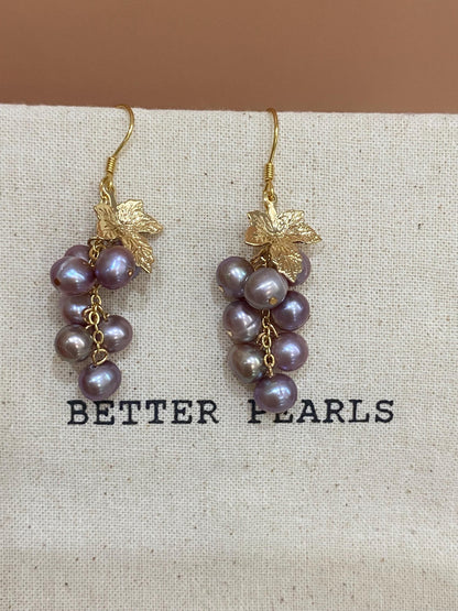 Purple Pearl Grape Cluster Earrings