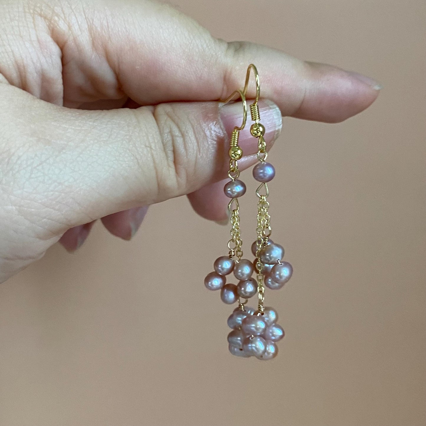 Purple Baroque Pearl Cluster Earrings