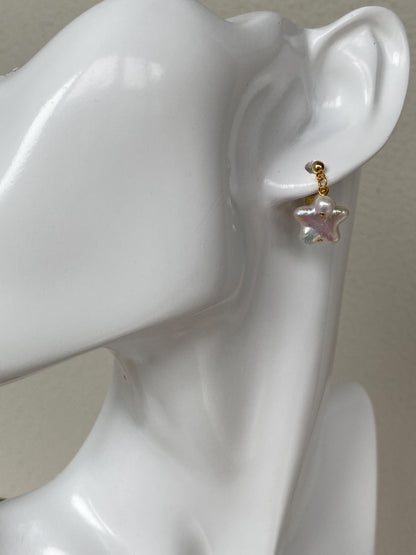 Baroque Star Pearl Earrings – Freshwater Pearl Drop Earrings – Gold Plated Handmade Jewelry – Unique Gift for Her