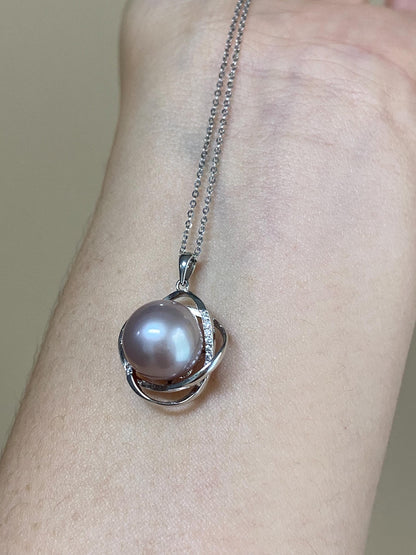 Lavender Freshwater Pearl Halo Pendant Necklace