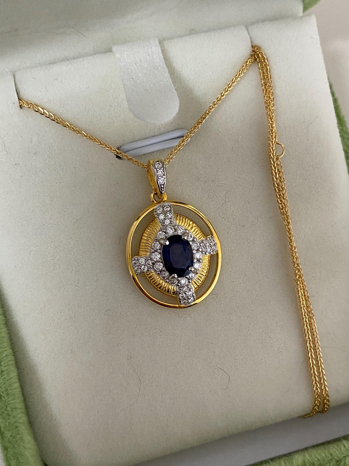 Vintage Sapphire Cross Pendant Necklace
