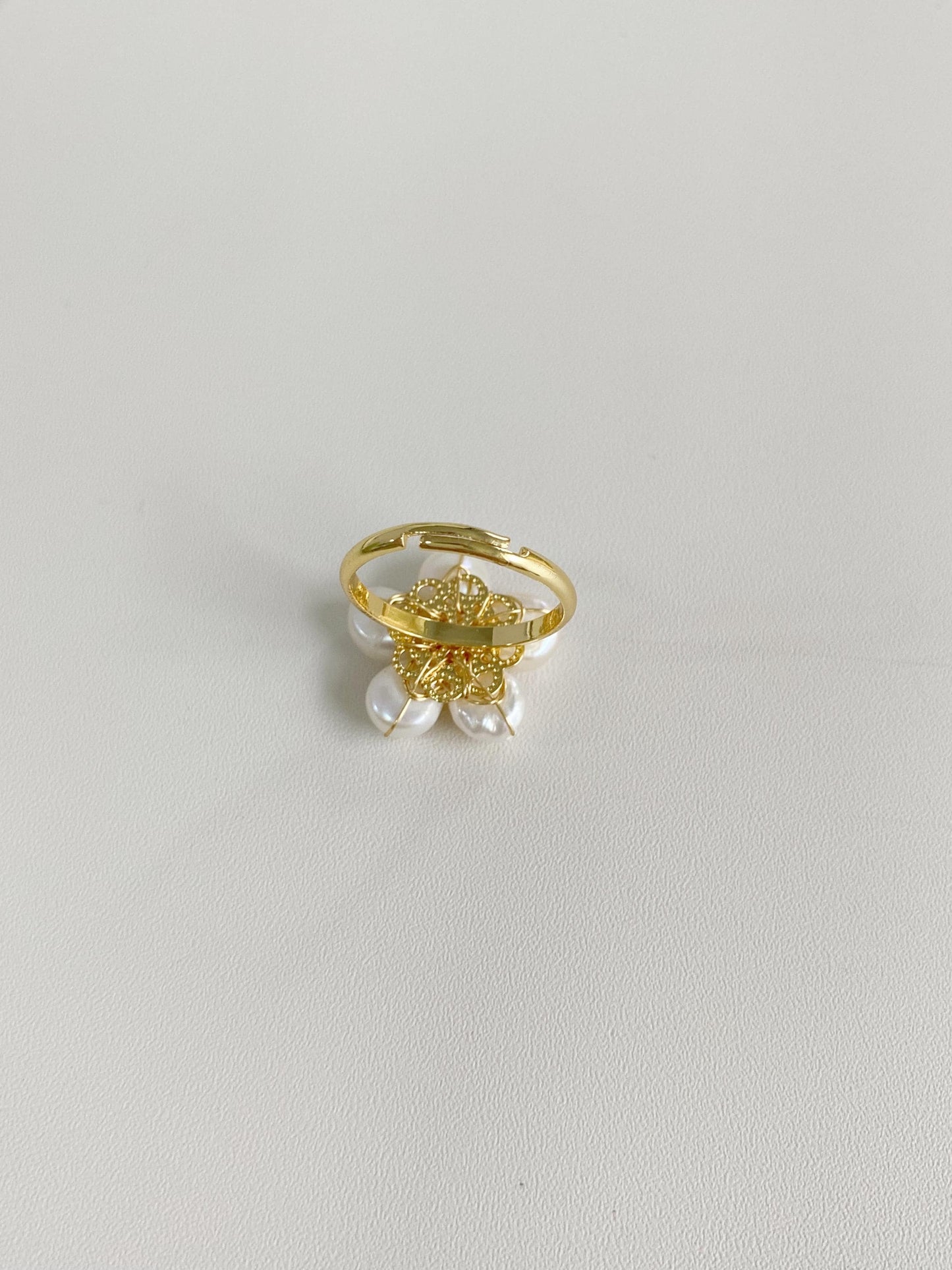 Baroque Pearl Spring Flower Adjustable Ring