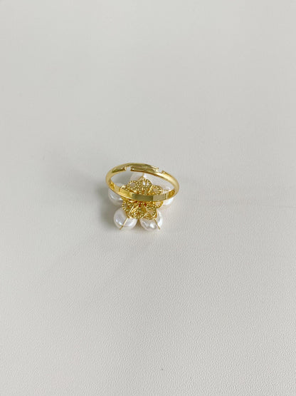 Baroque Pearl Spring Flower Adjustable Ring