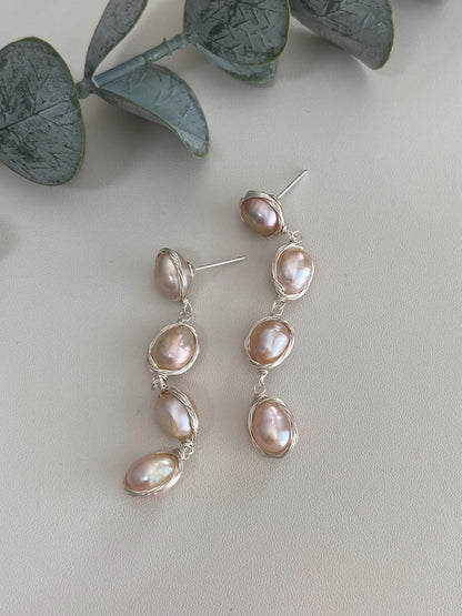 Champagne Pink Baroque Pearl Drop Earrings
