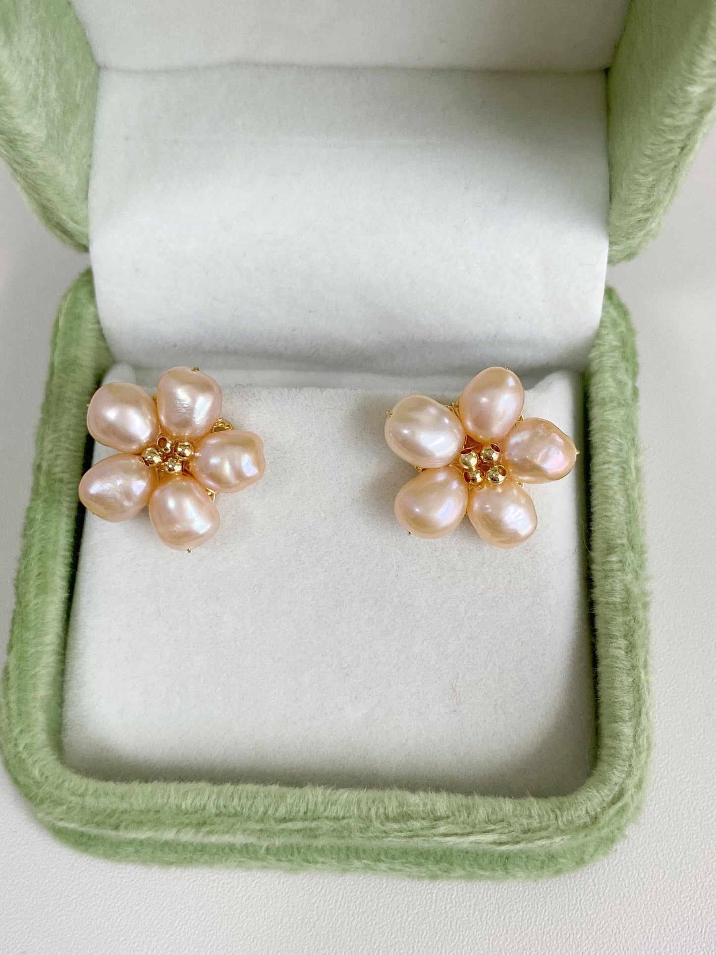 Spring Flower Pearl Stud Earrings