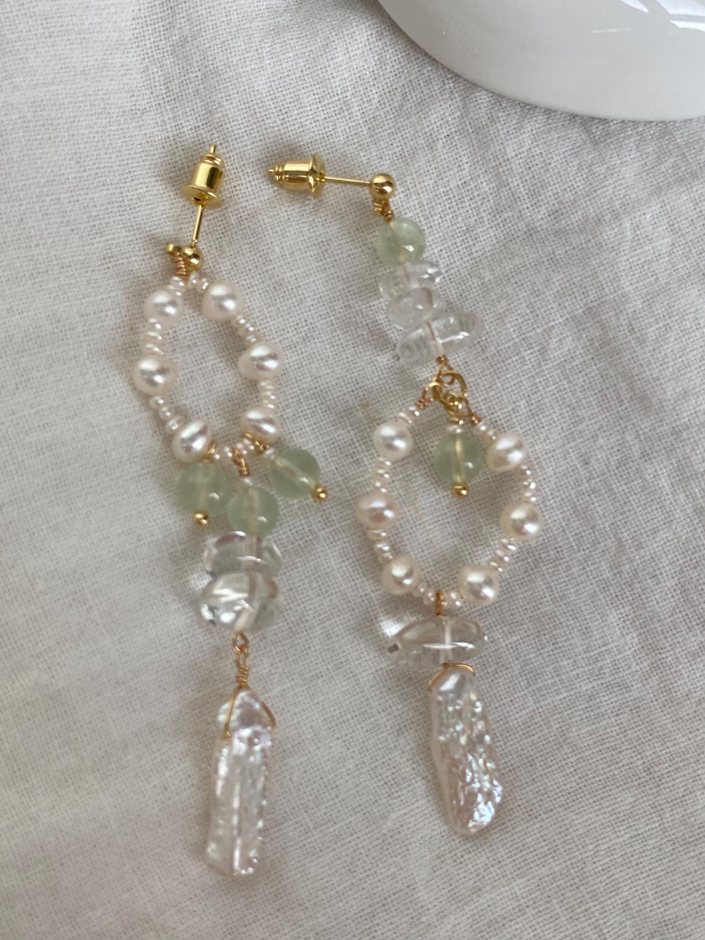 Pearl & Green Quartz Dangle Earrings
