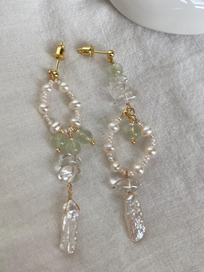 Pearl & Green Quartz Dangle Earrings
