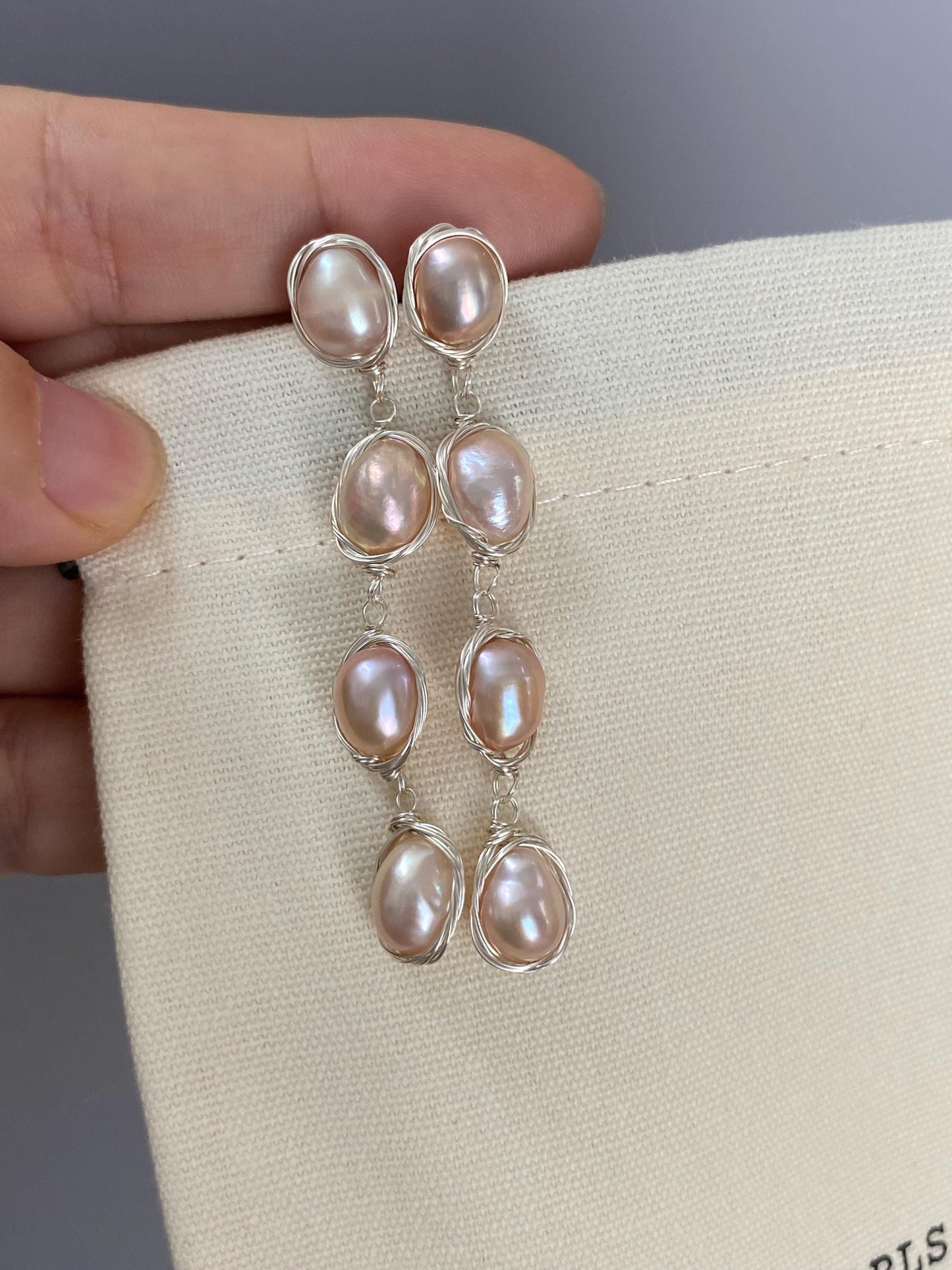 Champagne Pink Baroque Pearl Drop Earrings
