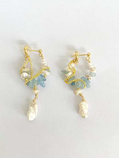 Baroque Pearl & Aquamarine Earrings