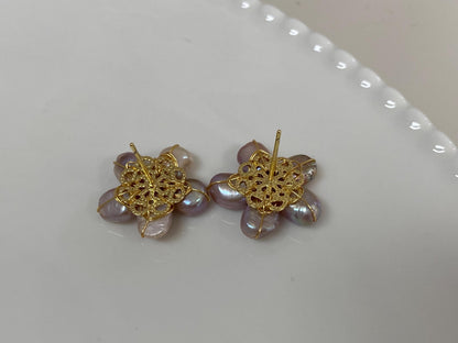 Spring Flower Pearl Stud Earrings