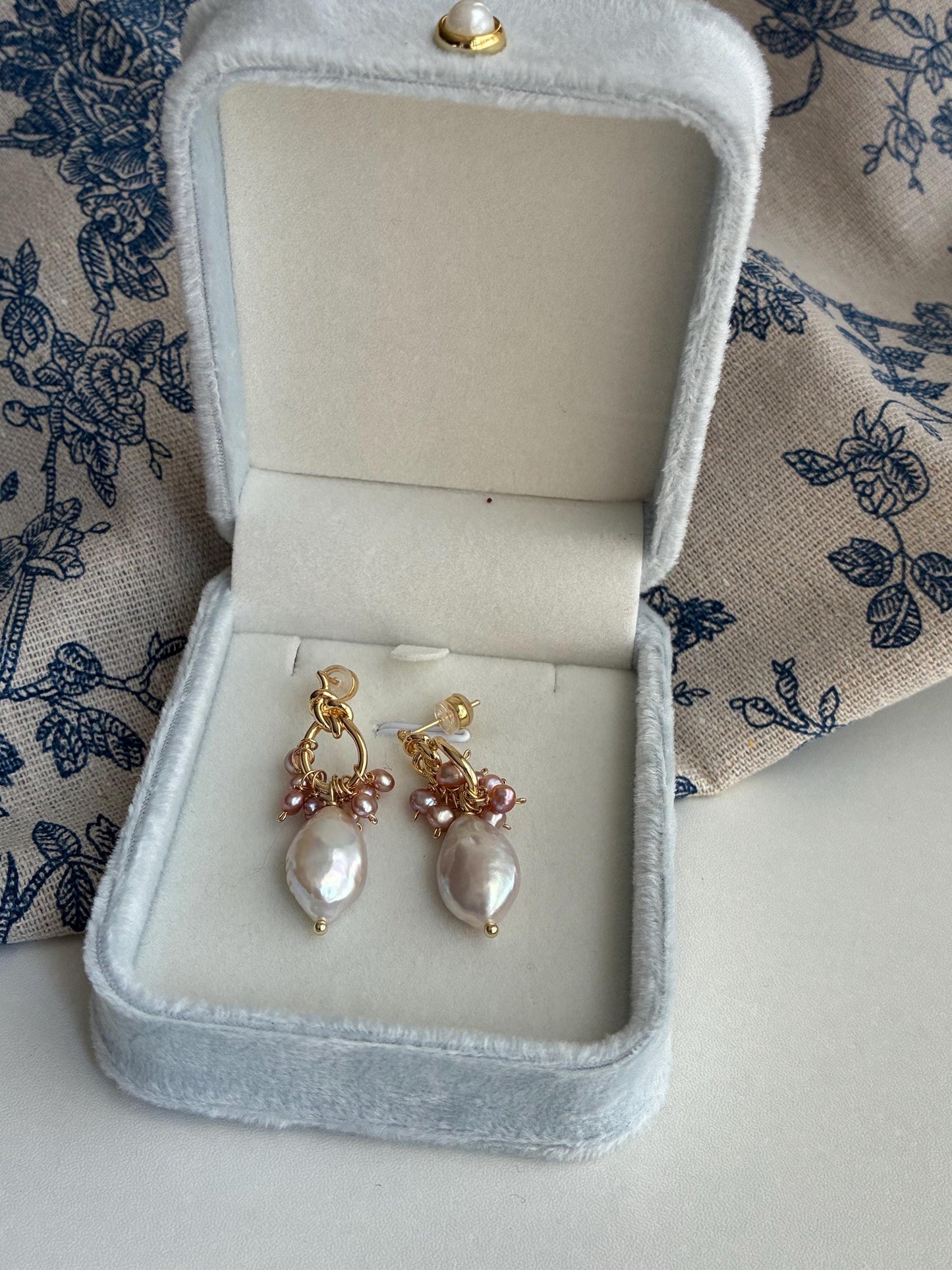 Baroque Pearl Drop Earrings with Gold Hoop