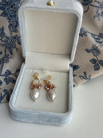 Baroque Pearl Drop Earrings with Gold Hoop