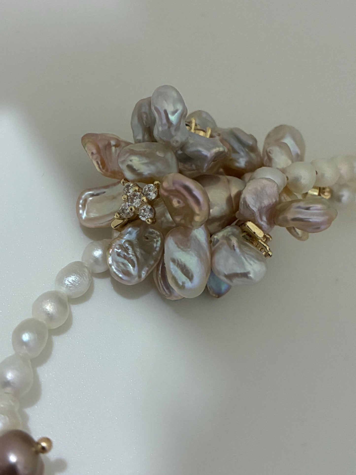 Pink Flower Pearl Wrap Necklace