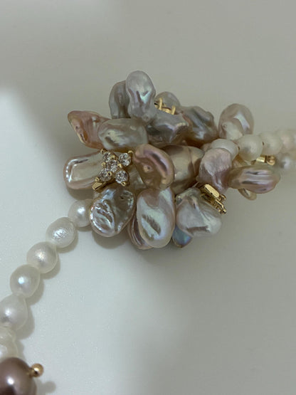 Pink Flower Pearl Wrap Necklace