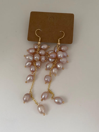 Pink Pearl Cluster Drop Earrings