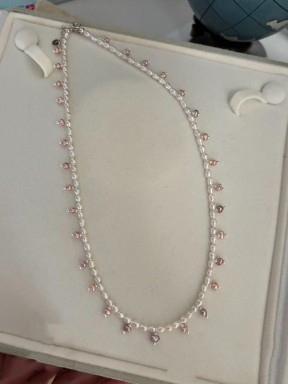 Pink & White Pearl Drop Choker