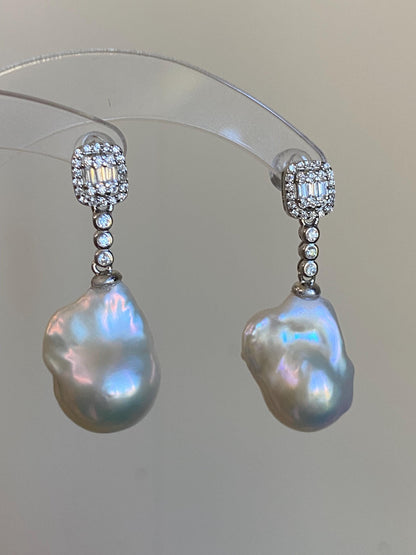 Baroque Pearl Drop Earrings – Sterling Silver and Cubic Zirconia Statement Earrings, Gift for Her