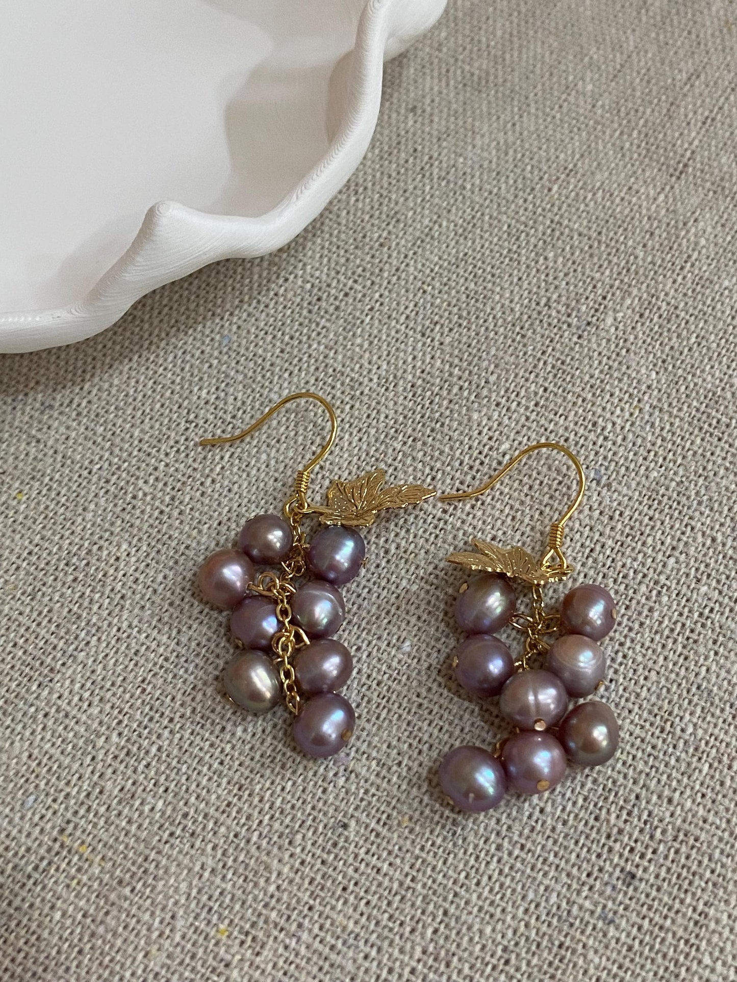 Purple Pearl Grape Cluster Earrings