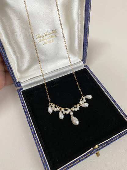Dainty Freshwater Pearl Drop Necklace Gold Wire Wrapped