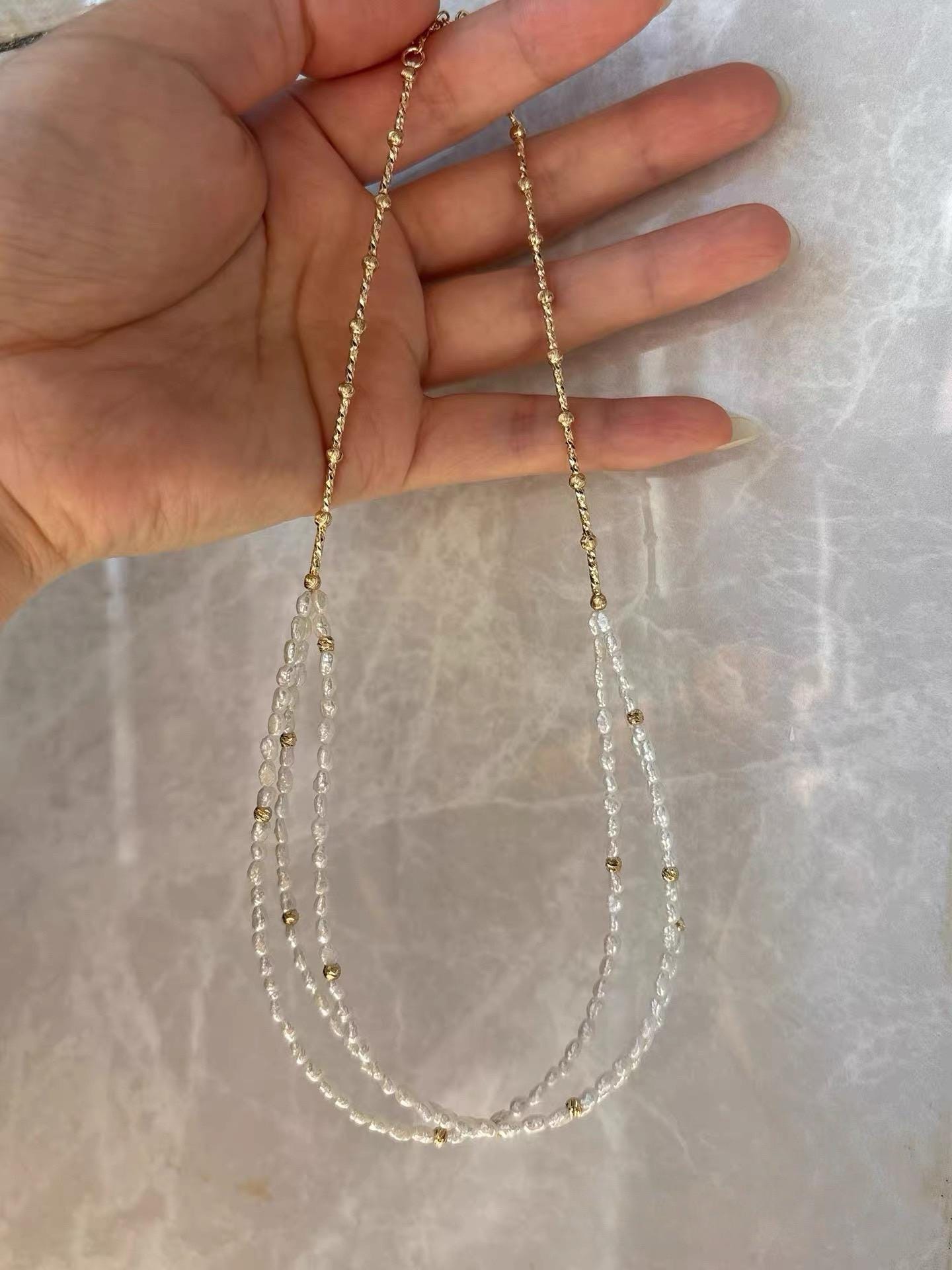 Triple-Strand Rice Pearl Necklace