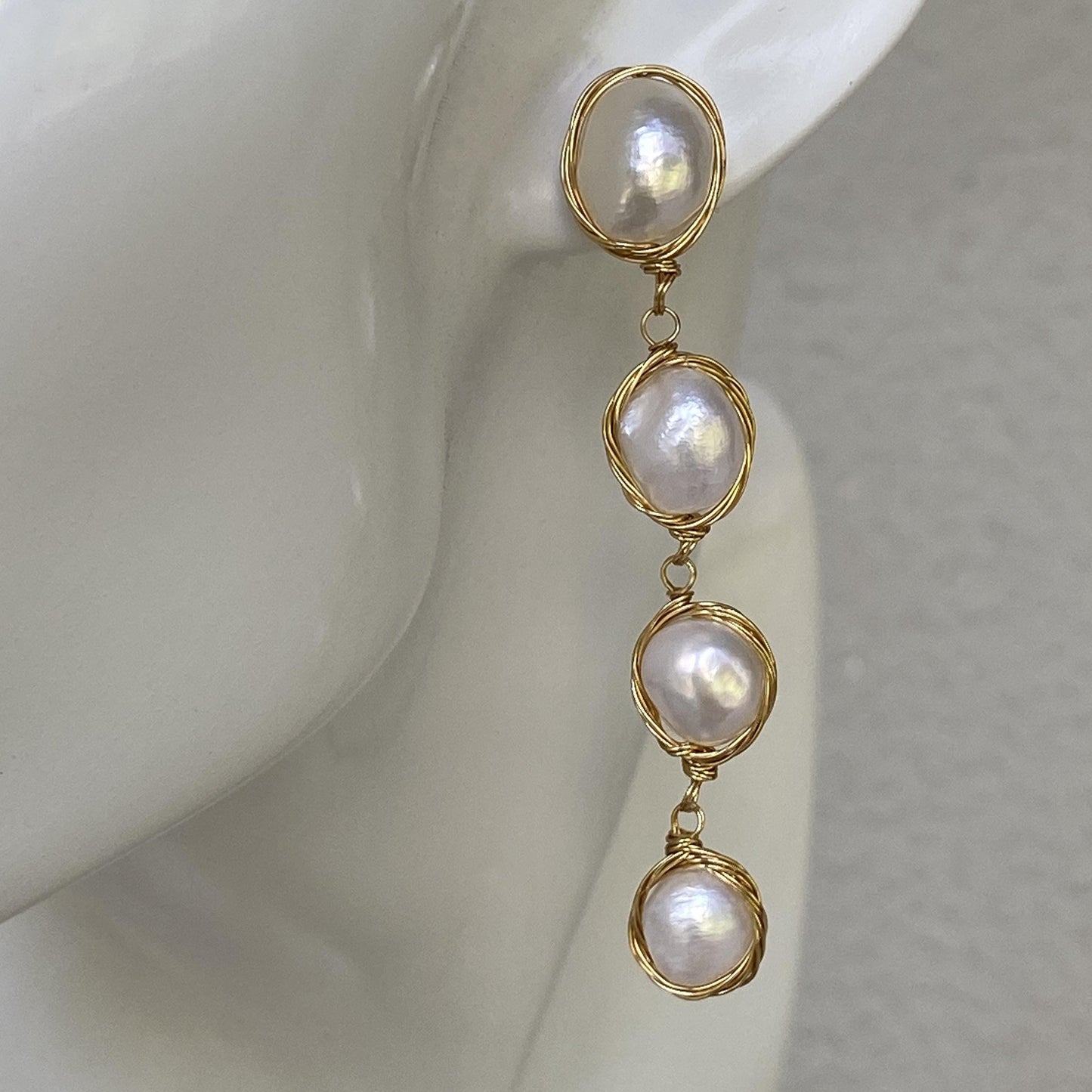 Handmade Gold Wire Wrapped Baroque Pearl Drop Earrings