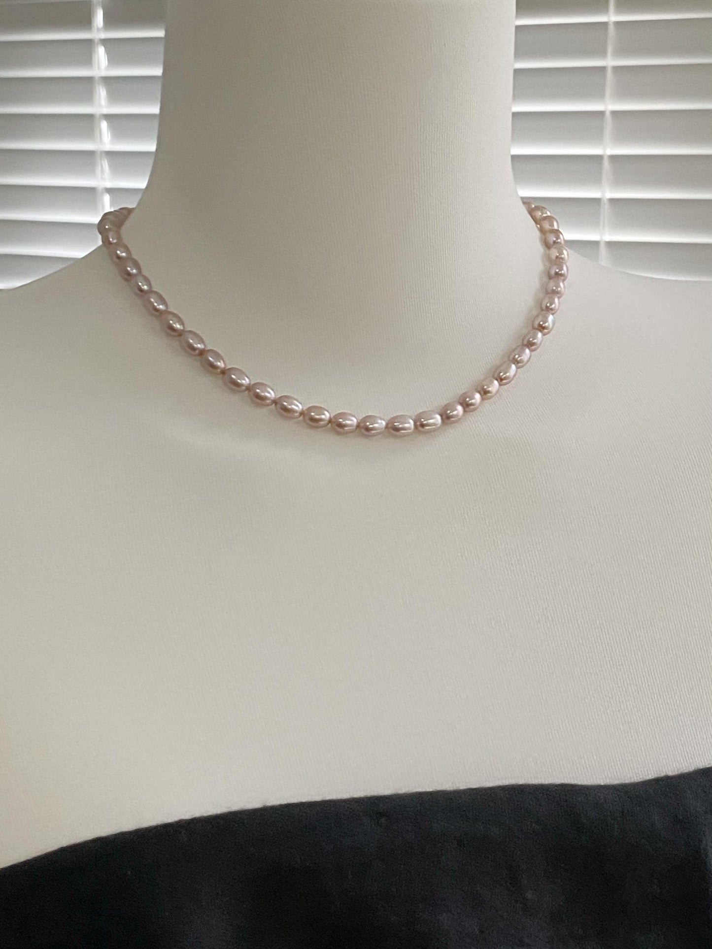 Lavender Freshwater Pearl Necklace, Oval Rice Pearls Choker, Minimalist Pearl Strand, Dainty Layering Jewelry, Gift for Her