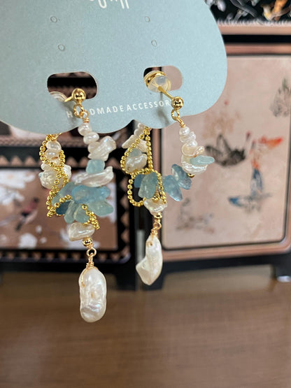 Baroque Pearl & Aquamarine Earrings