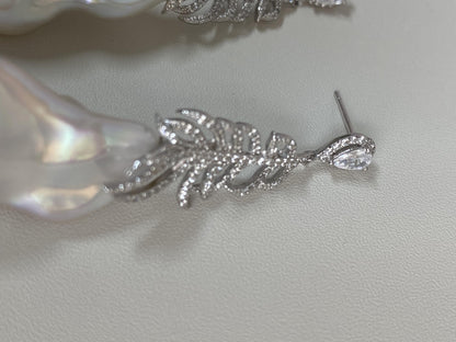 Large Baroque Pearl Silver Leaf Earrings