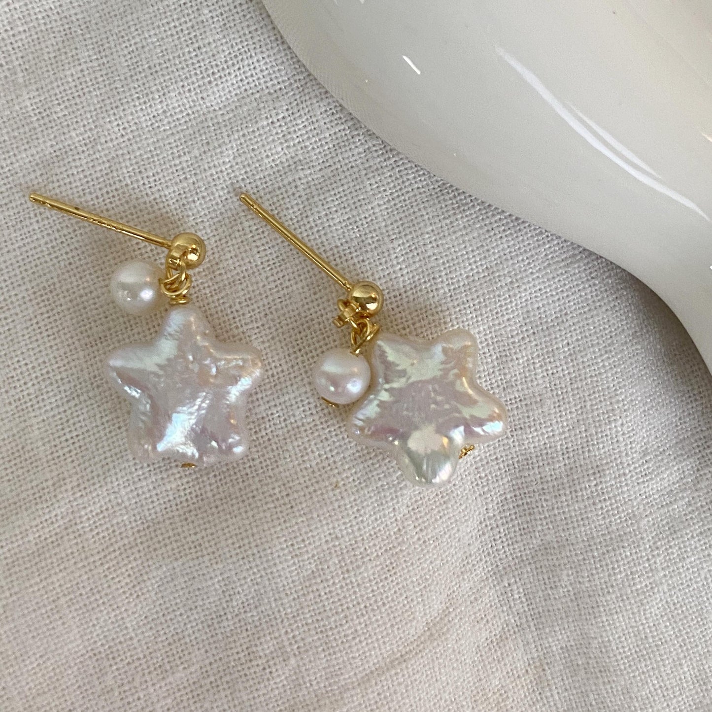 Baroque Star Pearl Earrings – Freshwater Pearl Drop Earrings – Gold Plated Handmade Jewelry – Unique Gift for Her