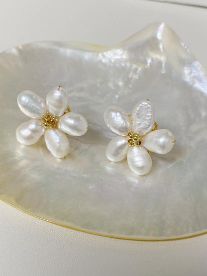 Spring Flower Freshwater Pearl Stud Earrings