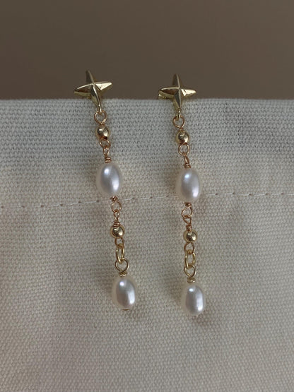 Gold Star Pearl Drop Earrings