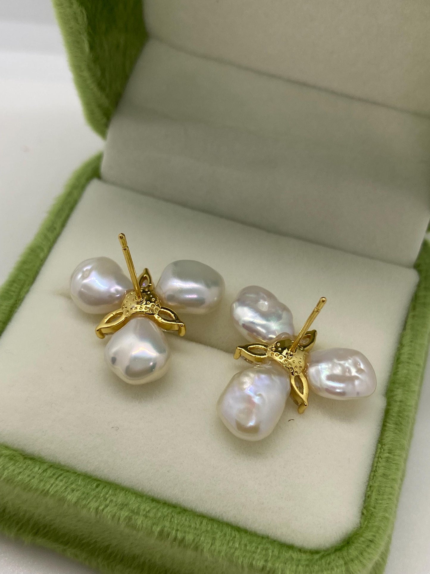 Baroque Pearl Flower Stud Earrings