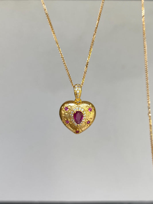 Ruby Heart Pendant Necklace - Gold Plated or Sterling Silver