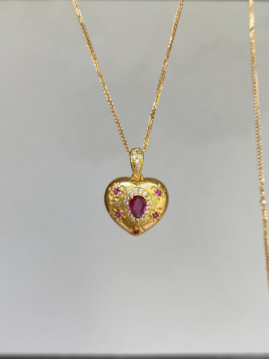 Ruby Heart Pendant Necklace - Gold Plated or Sterling Silver