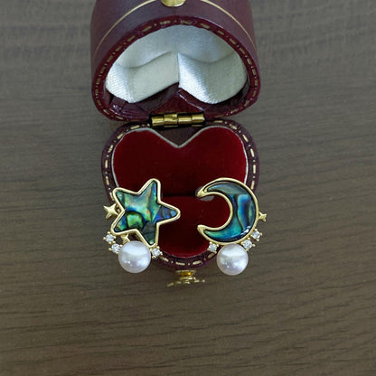 Moon & Star Abalone Pearl Earrings