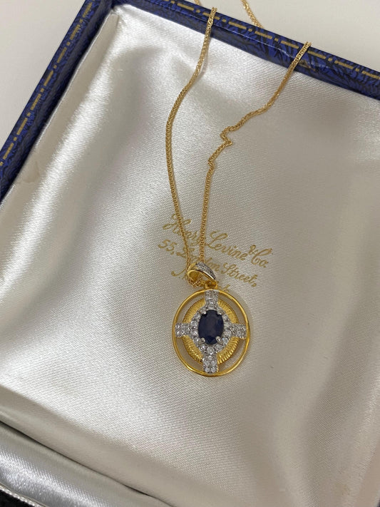 Vintage Sapphire Cross Pendant Necklace