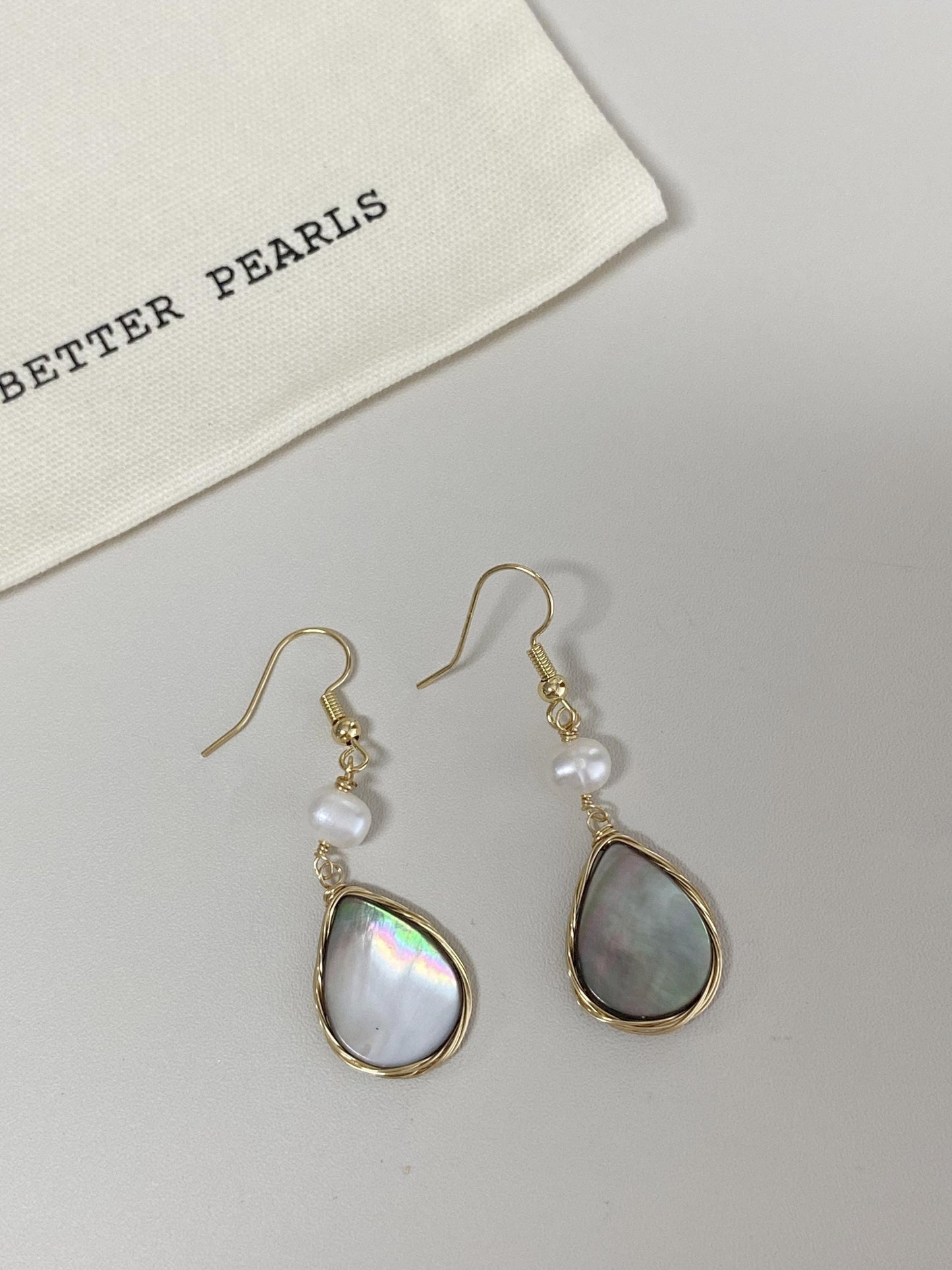 Natural Pearl and Shell Drop Earrings – Gold Plated Mother of Pearl Dangle Earrings, Elegant Minimalist Jewelry Gift