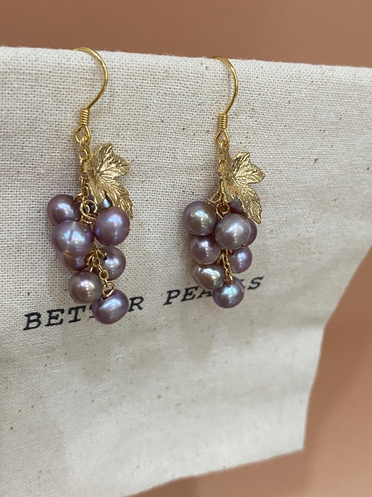 Purple Pearl Grape Cluster Earrings