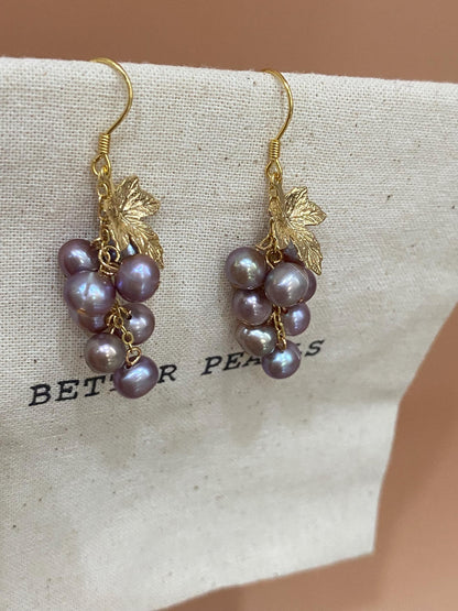 Purple Pearl Grape Cluster Earrings