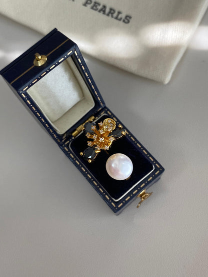 Black Crystal & Pearl Jewelry Set