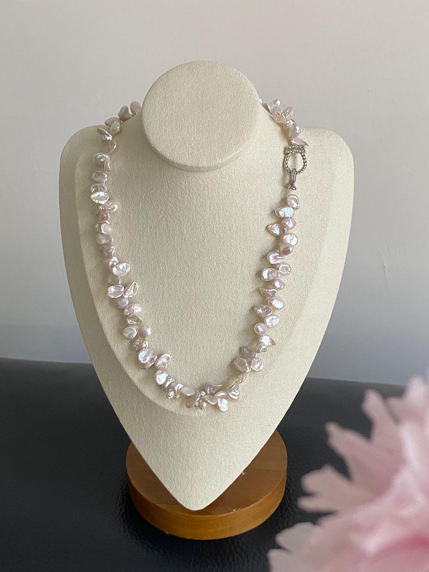 Baroque Pearl Necklace with Silver Zircon Clasp