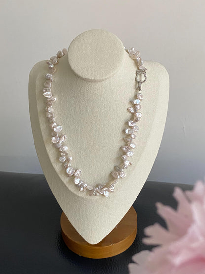 Baroque Pearl Necklace with Silver Zircon Clasp