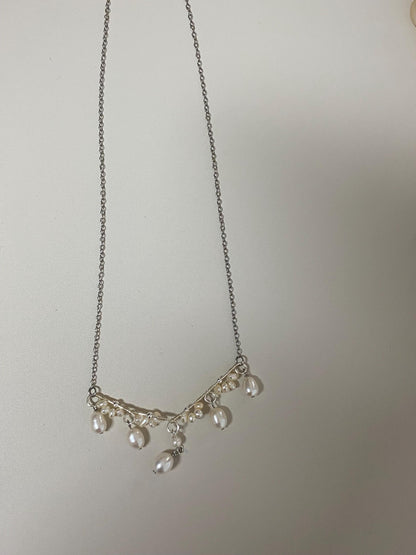 Freshwater Pearl Cluster Pendant Necklace, Baroque Teardrop Pearl Pendant, Dainty Handmade Pearl Jewelry, Minimalist Bridal Necklace