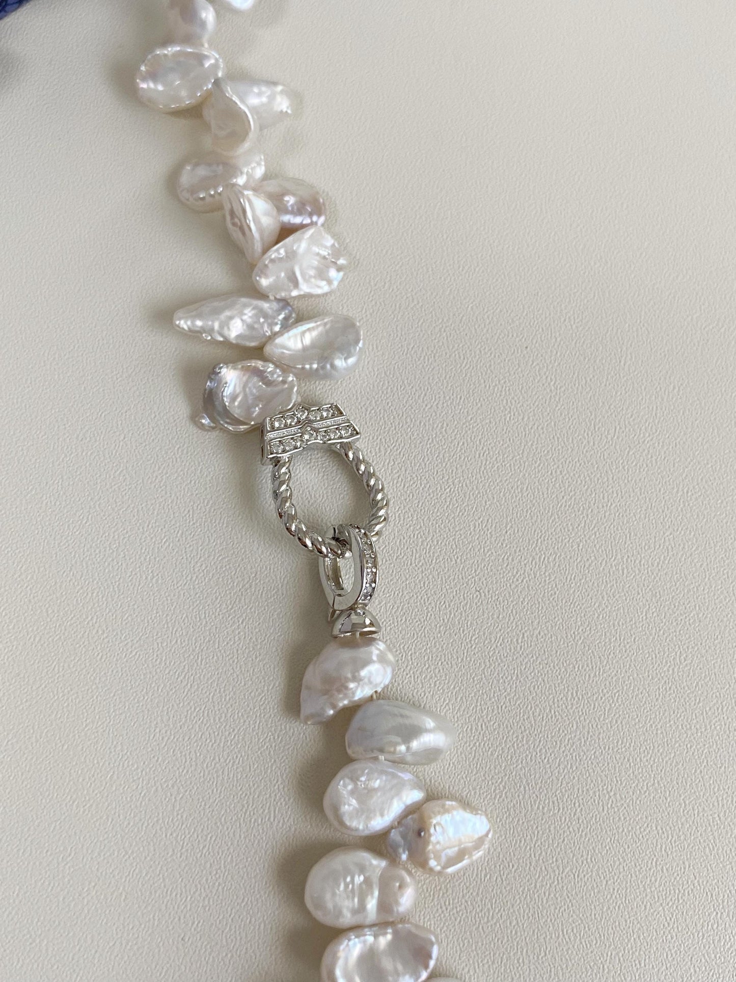 Baroque Pearl Necklace with Silver Zircon Clasp