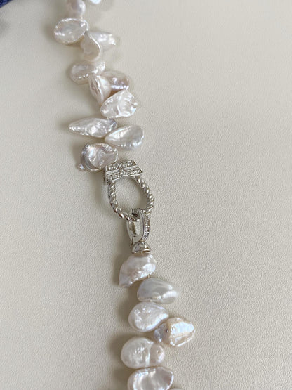 Baroque Pearl Necklace with Silver Zircon Clasp