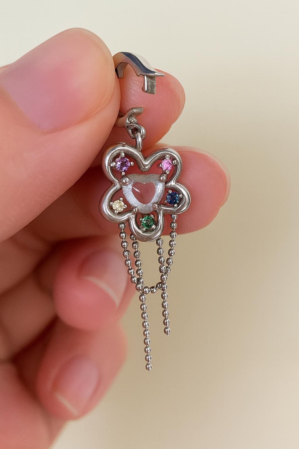 Sterling Silver Flower Pendant with Colorful Gemstones